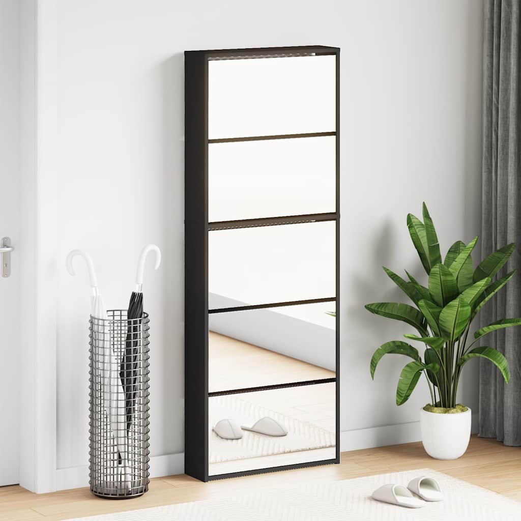 E-shop vidaXL Botník so zrkadlom 5-poschodový čierny 63x17x169,5 cm