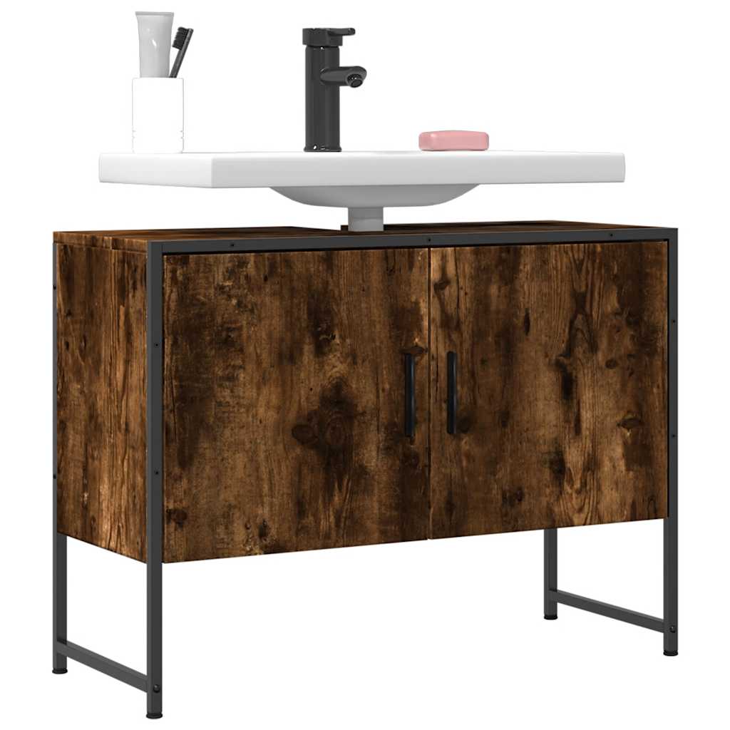 E-shop vidaXL Kúpeľňová umývadlová skrinka dymový dub 80x33x60 cm komp. drevo