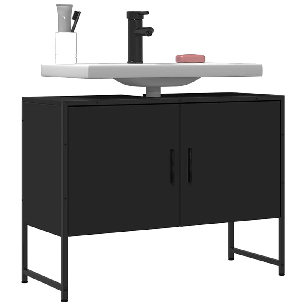 E-shop vidaXL Kúpeľňová umývadlová skrinka čierna 80x33x60 cm kompozit. drevo