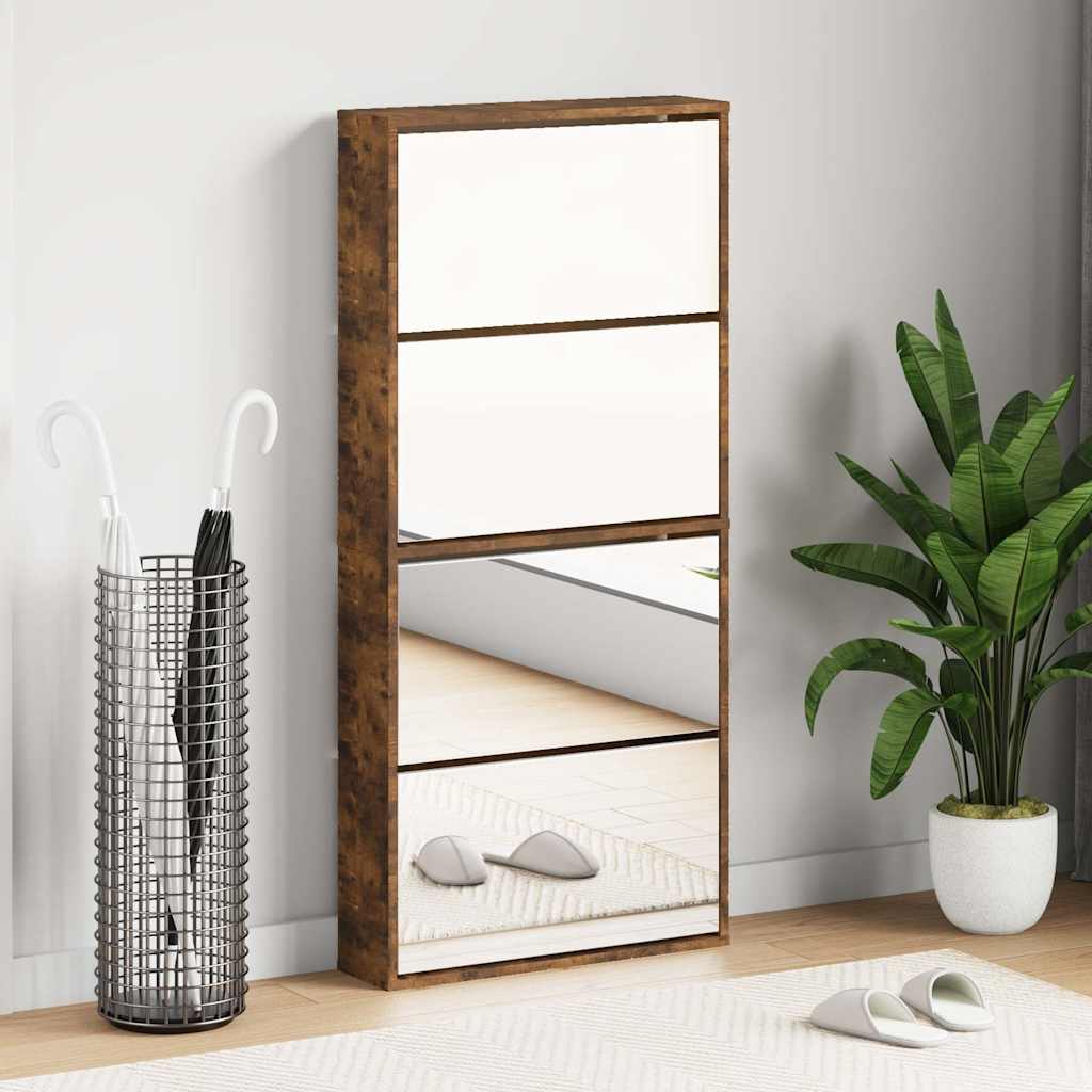 E-shop vidaXL Botník so zrkadlom 4-poschodový dymový dub 63x17x134 cm