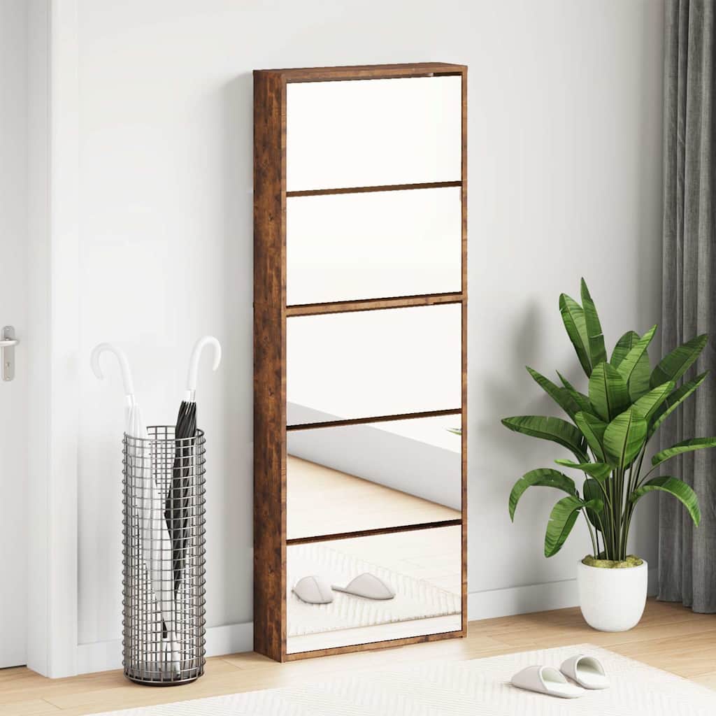 E-shop vidaXL Botník so zrkadlom 5-poschodový dymový dub 63x17x169,5 cm
