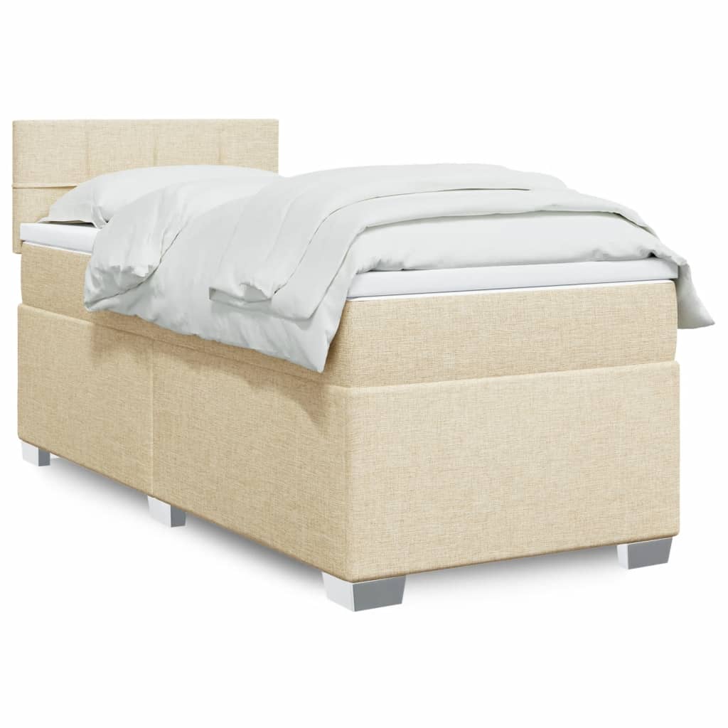 E-shop vidaXL Posteľný rám boxsping s matracom krémový 90x200 cm látka