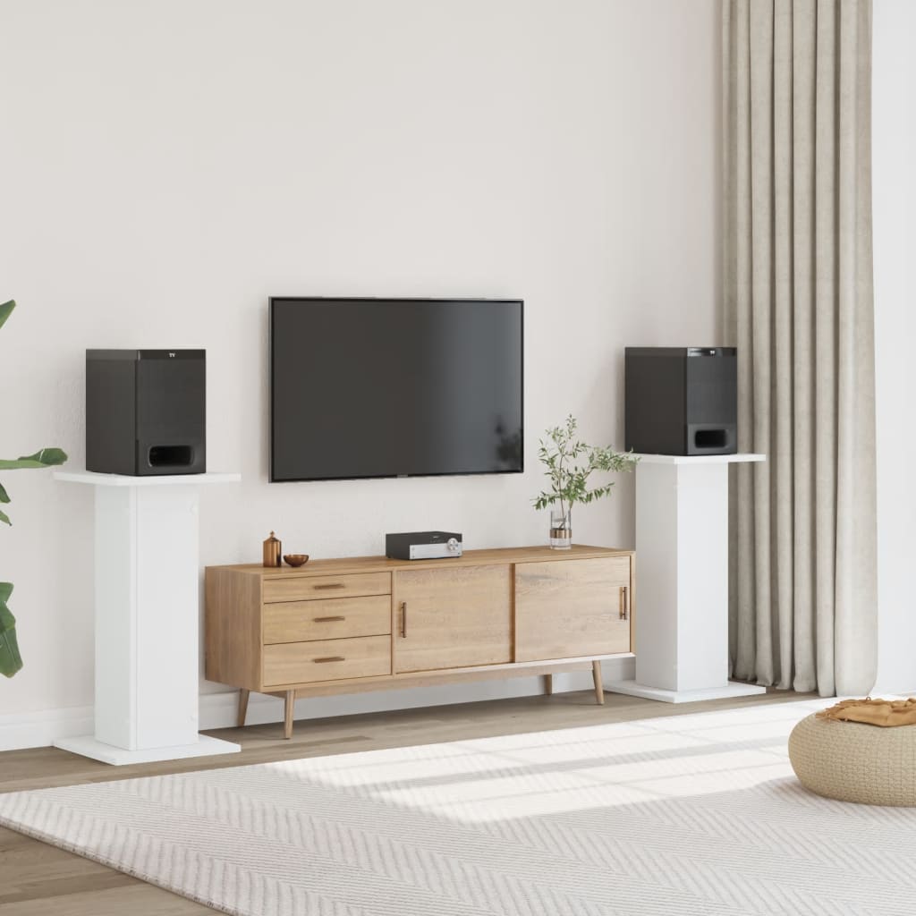 E-shop vidaXL Stojany na reproduktor 2 ks biele 30x30x80 cm kompozitné drevo