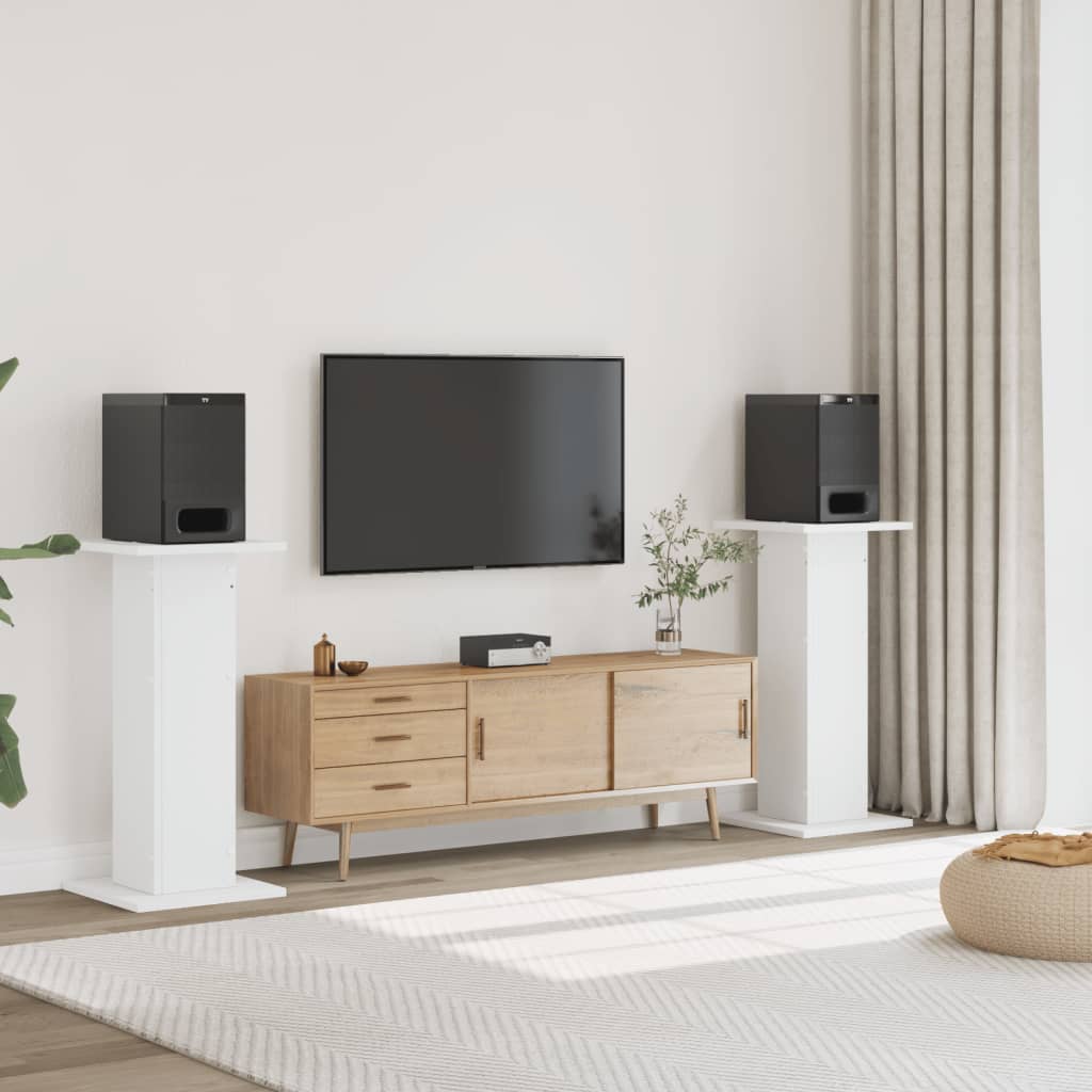 E-shop vidaXL Stojany na reproduktor 2 ks biele 30x30x95 cm kompozitné drevo