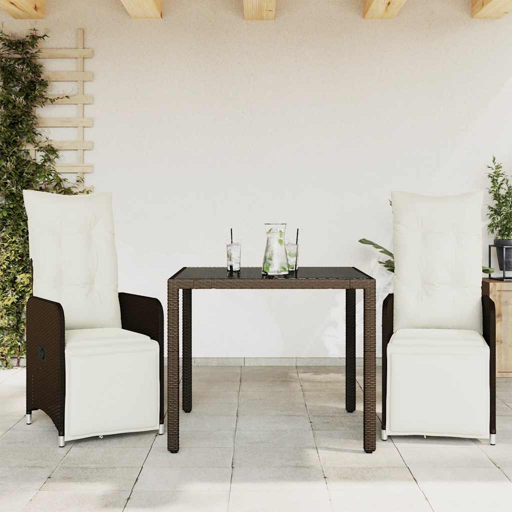 E-shop vidaXL 3-dielna záhradná bistro súprava s vankúšmi hnedá polyratanová