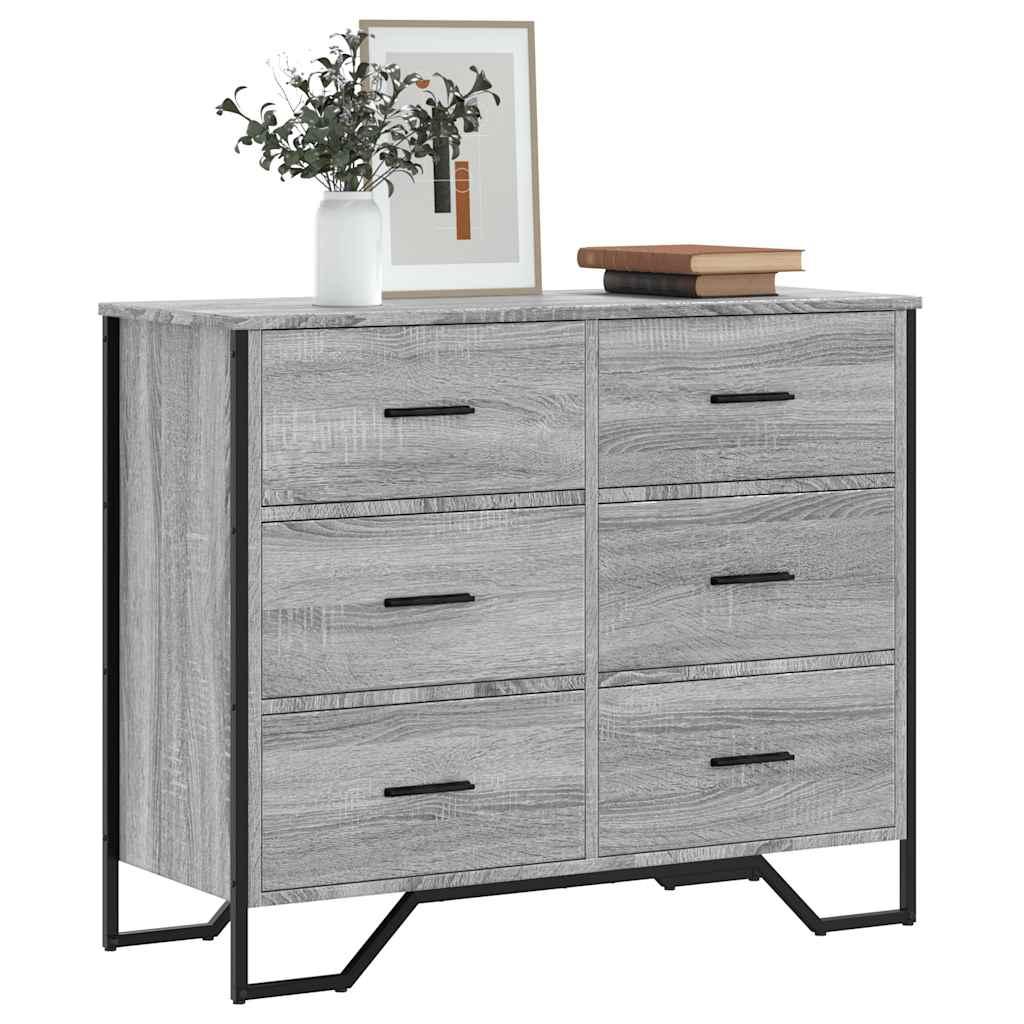 E-shop vidaXL Komoda so zásuvkami sivá sonoma 91x35,5x74,5cm kompozitné drevo
