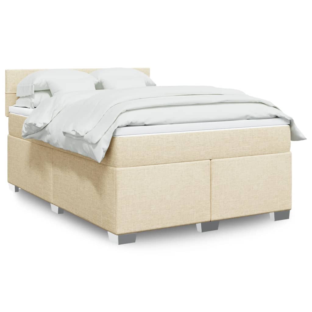 E-shop vidaXL Posteľný rám boxspring s matracom krémový 160x200 cm látka
