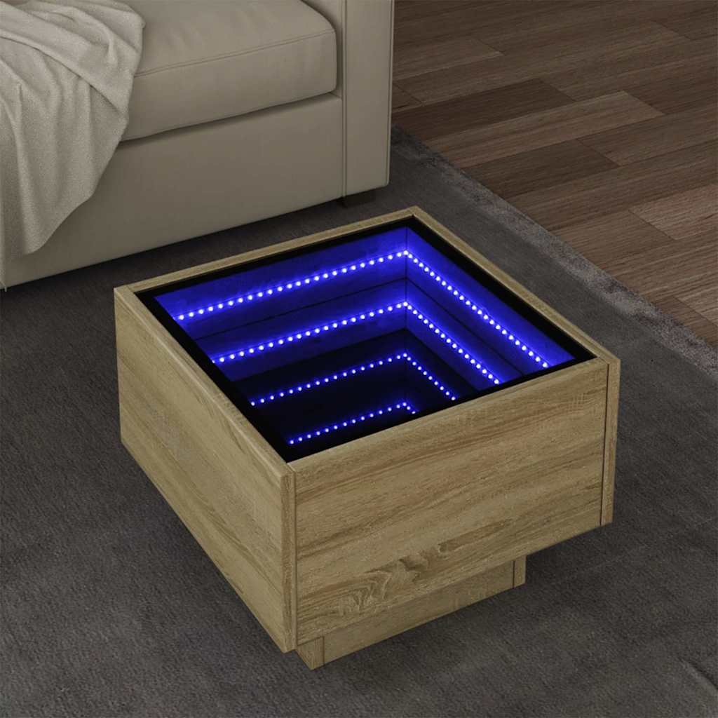E-shop vidaXL Bočný stolík s LED dub sonoma 40x40x30 cm kompozitné drevo