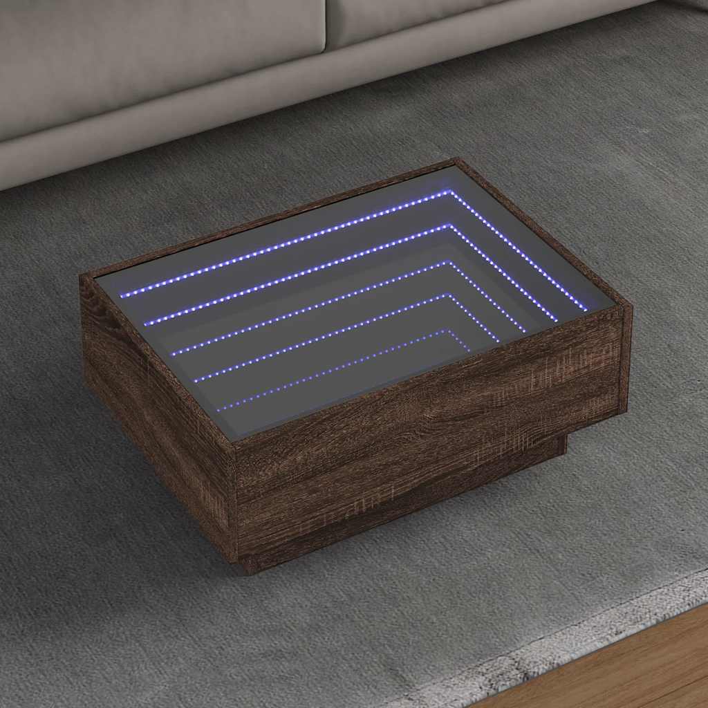 E-shop vidaXL Konferenčný stolík s LED hnedý dub 70x50x30 cm kompozitné drevo
