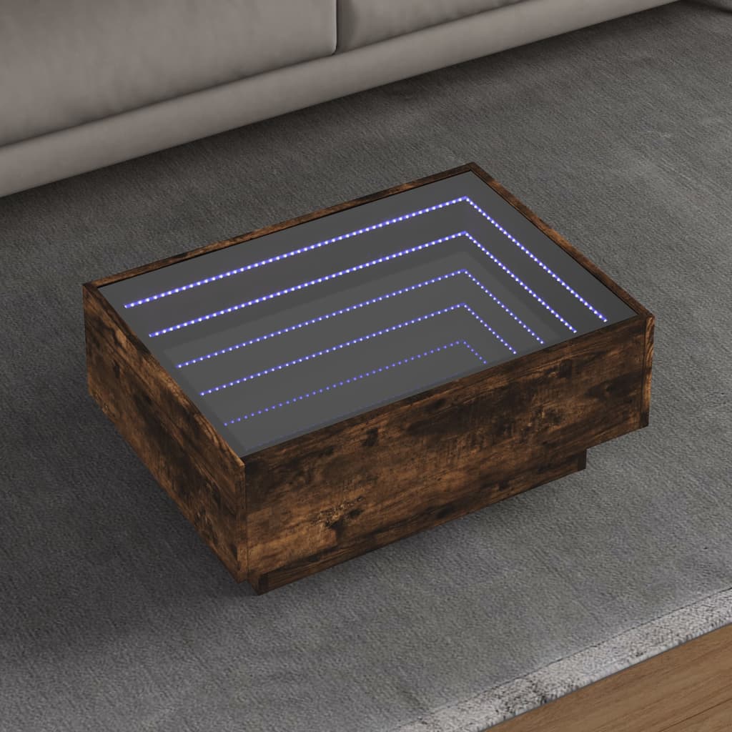 E-shop vidaXL Konferenčný stolík s LED dymový dub 70x50x30 cm kompozit. drevo