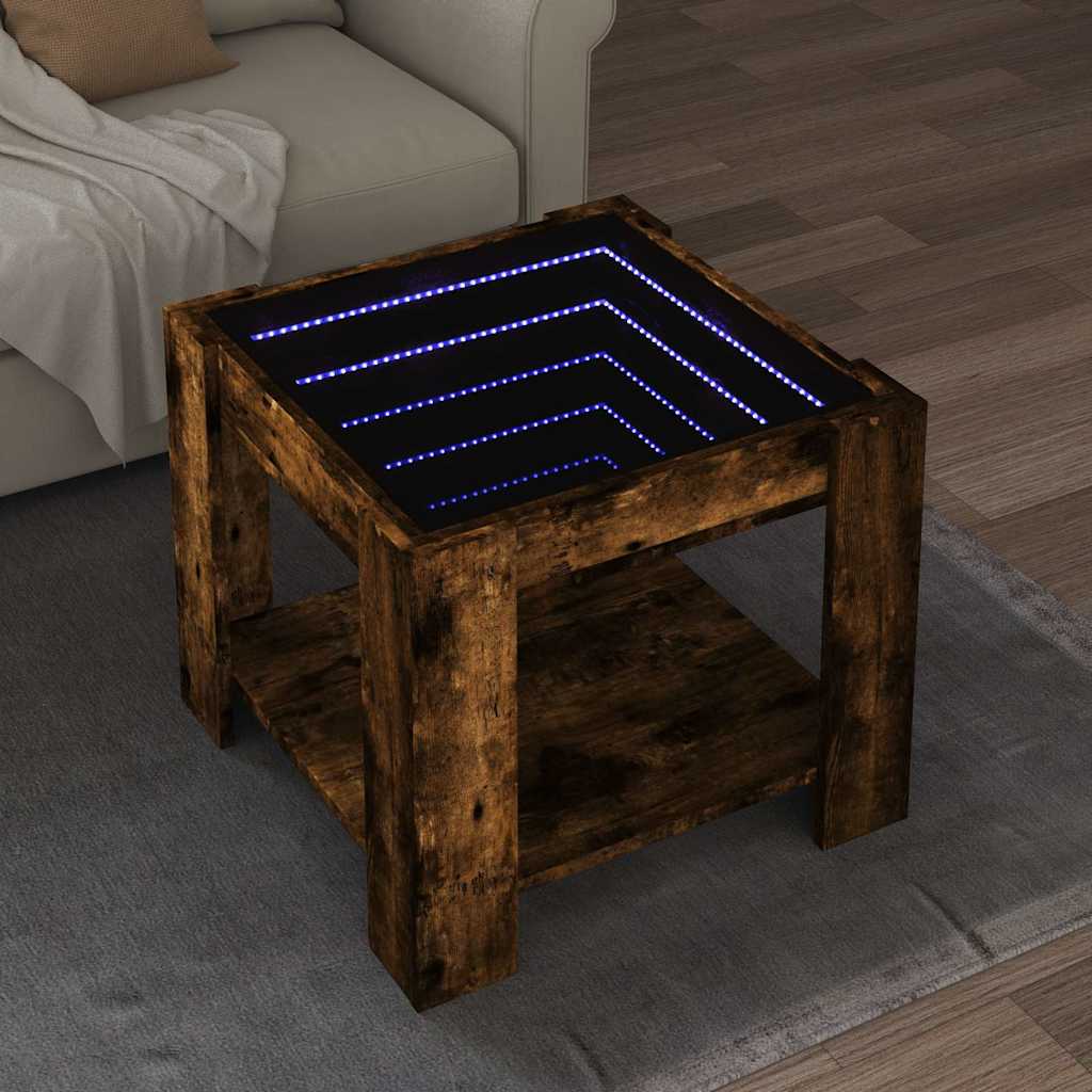 E-shop vidaXL Konferenčný stolík s LED dymový dub 53x53x45cm kompozitné drevo