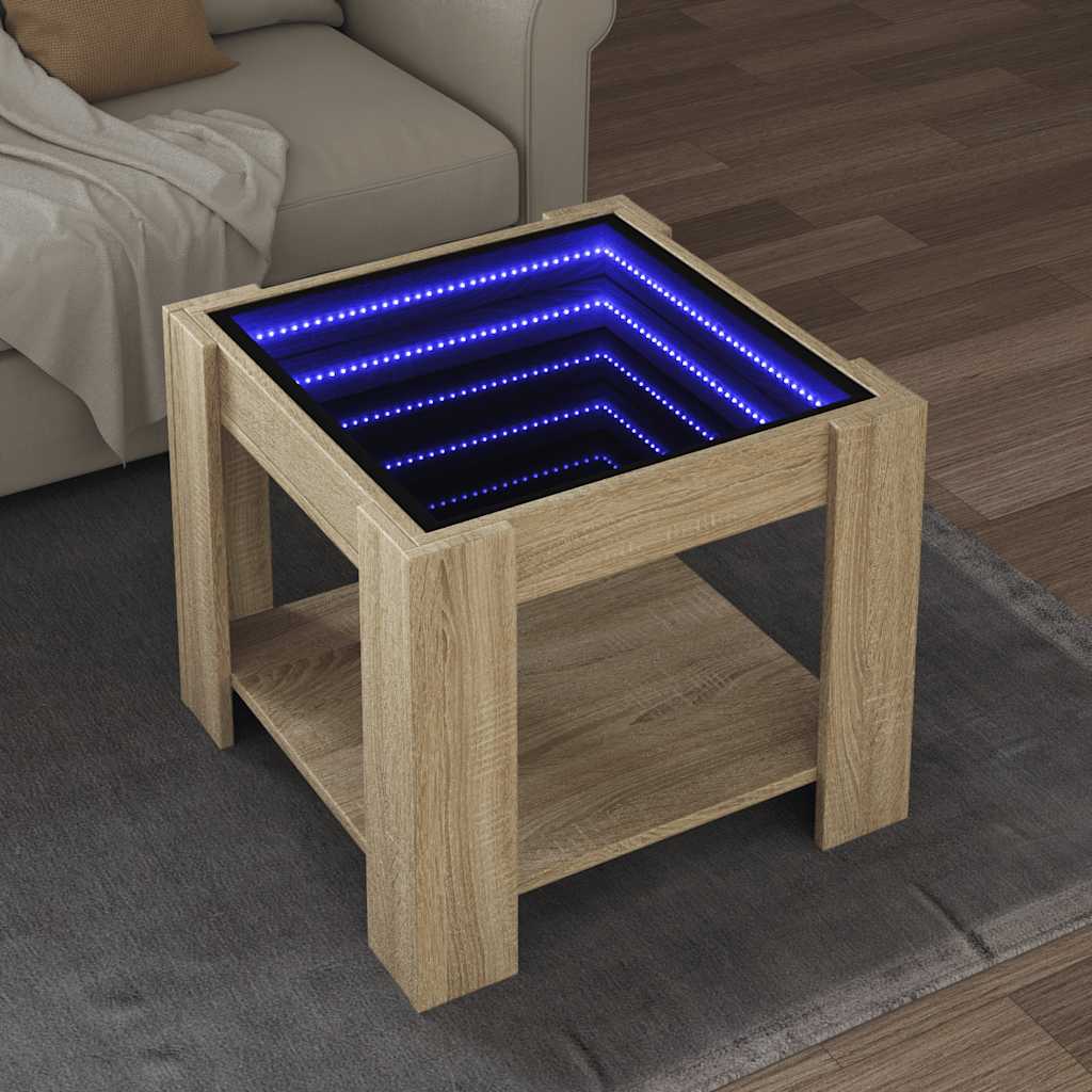 E-shop vidaXL Konferenčný stolík s LED dub sonoma 53x53x45cm kompozitné drevo