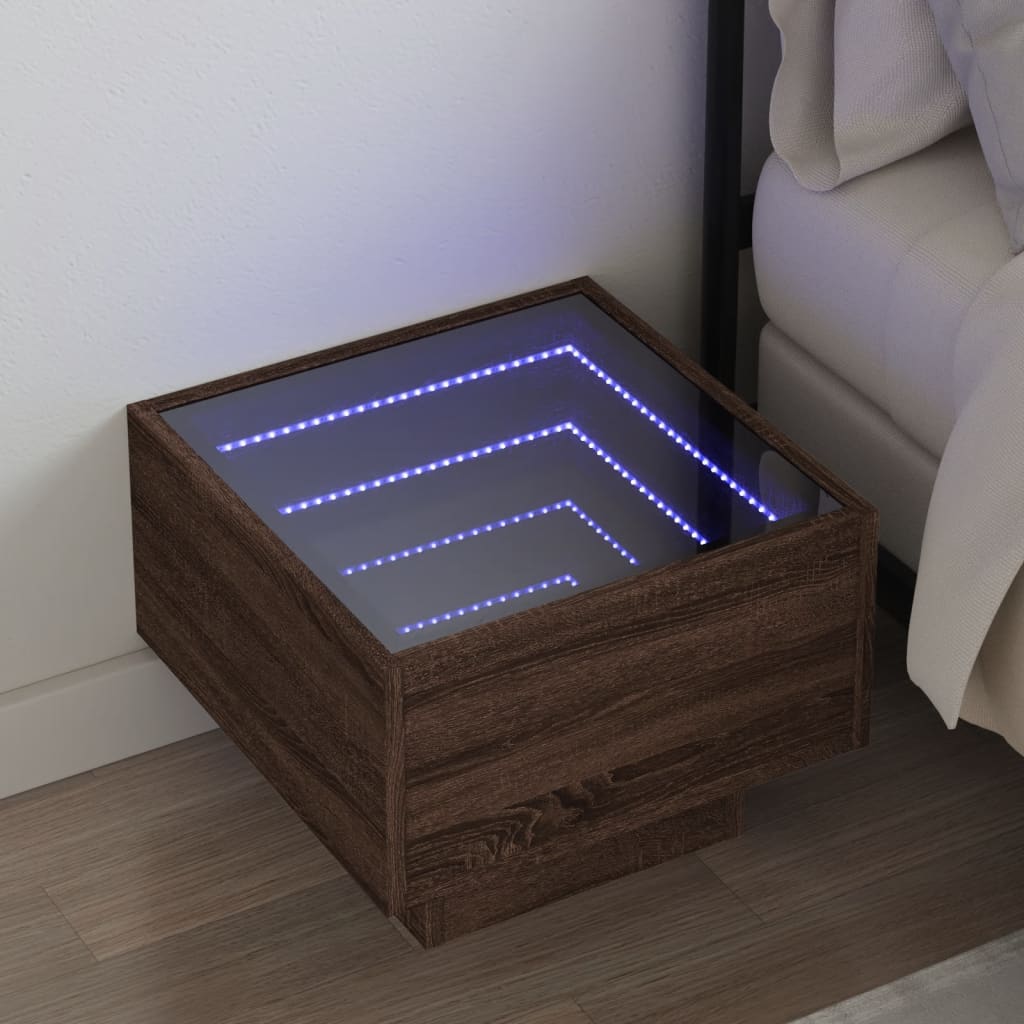 E-shop vidaXL Nočný stolík s nekonečnými LED hnedý dub 40x40x30 cm