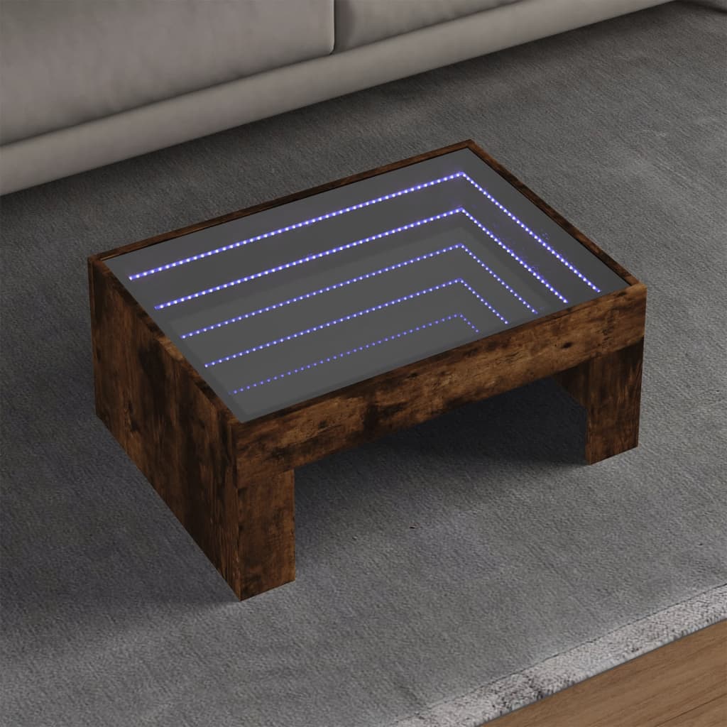 E-shop vidaXL Konferenčný stolík s nekonečnými LED dymový dub 70x50x30 cm