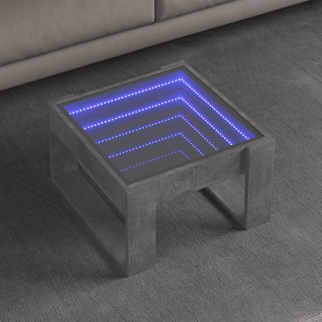 E-shop vidaXL Konferenčný stolík s nekonečnými LED betónovosivý 50x53x30 cm