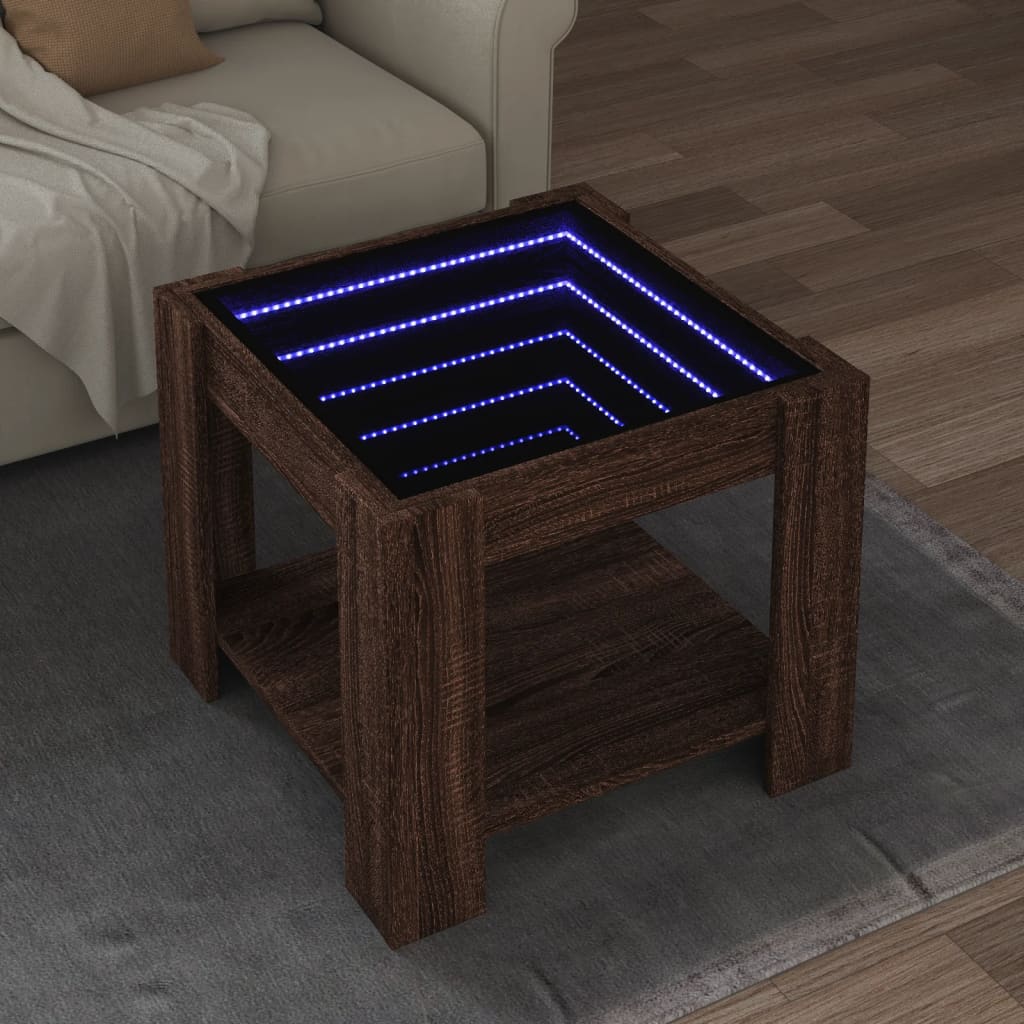 E-shop vidaXL Konferenčný stolík s LED hnedý dub 53x53x45 cm kompozit. drevo