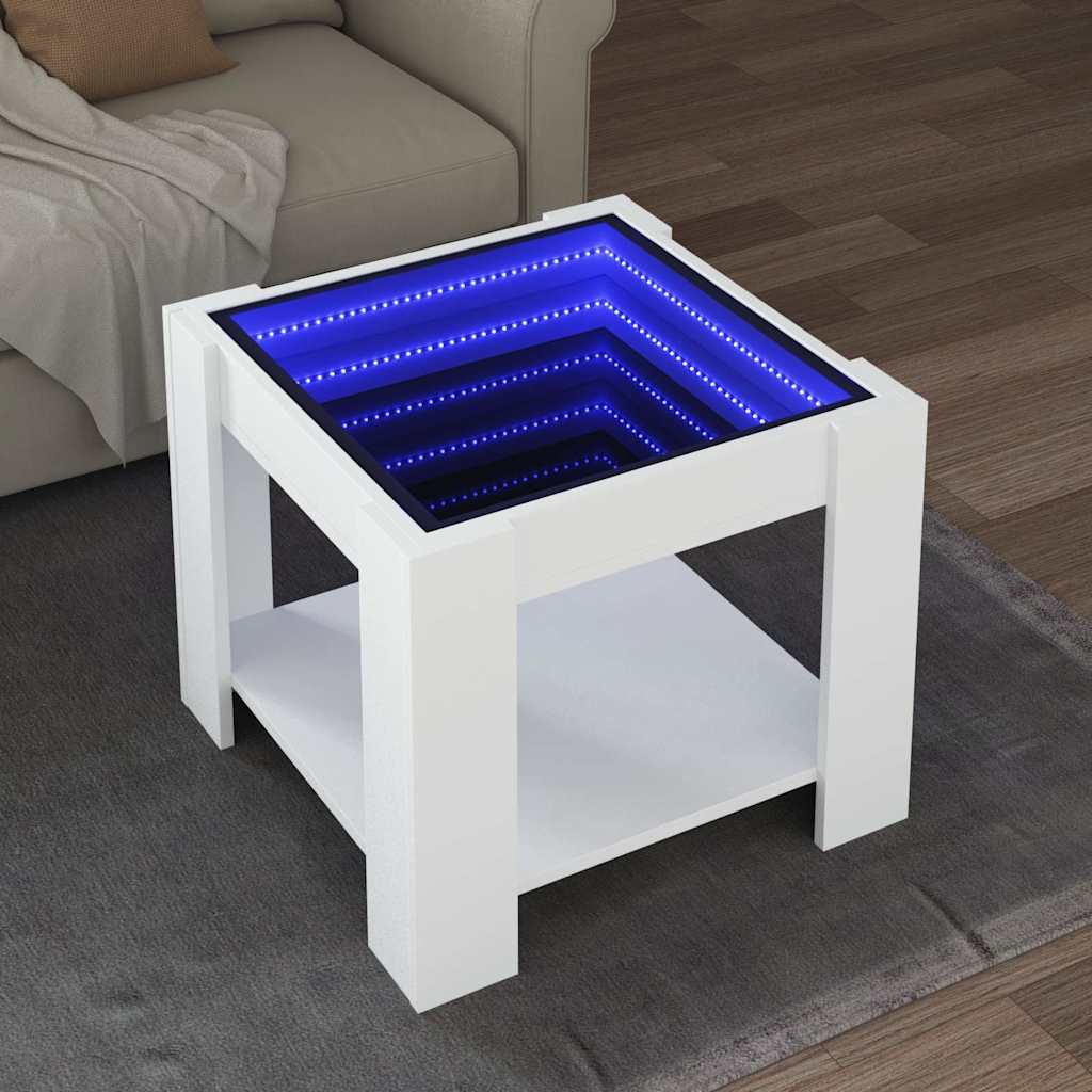 E-shop vidaXL Konferenčný stolík s LED biely 53x53x45 cm kompozitné drevo