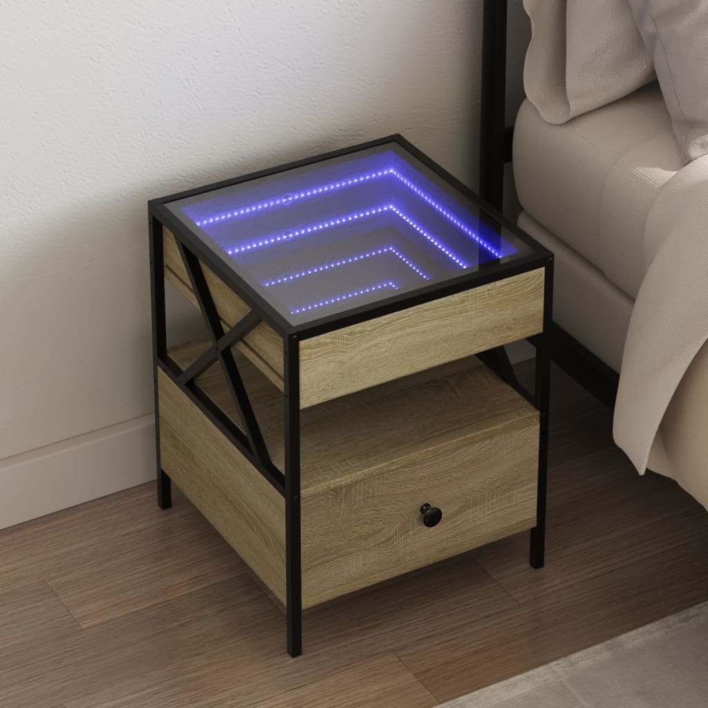 E-shop vidaXL Nočný stolík s nekonečnými LED dub sonoma 40x40x51 cm