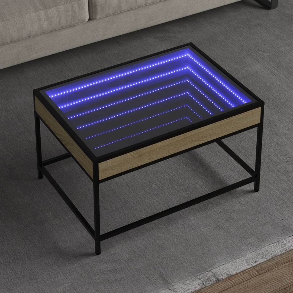 E-shop vidaXL Konferenčný stolík s nekonečnými LED dub sonoma 70x50x41 cm