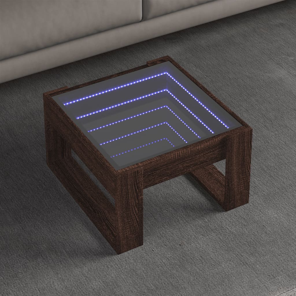 E-shop vidaXL Konferenčný stolík s nekonečnými LED hnedý dub 50x53x30 cm