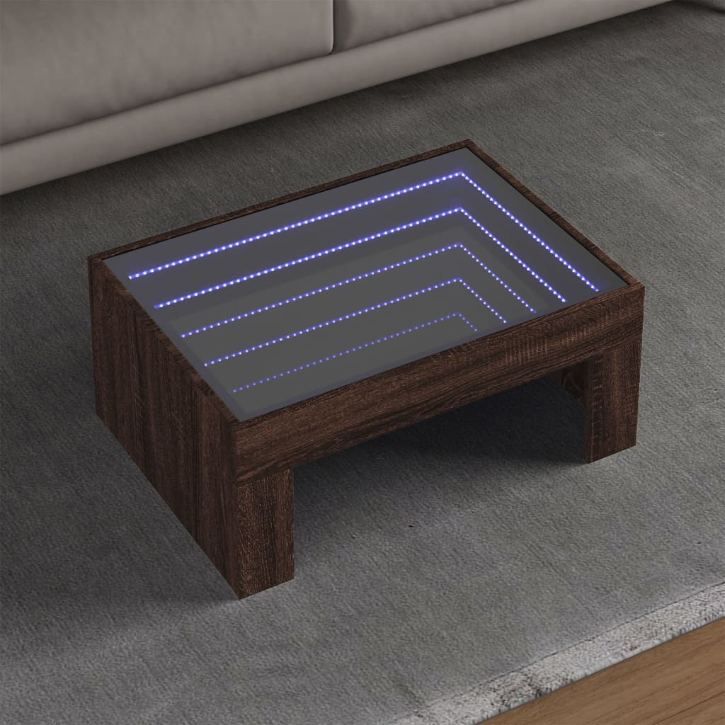 E-shop vidaXL Konferenčný stolík s nekonečnými LED hnedý dub 70x50x30 cm