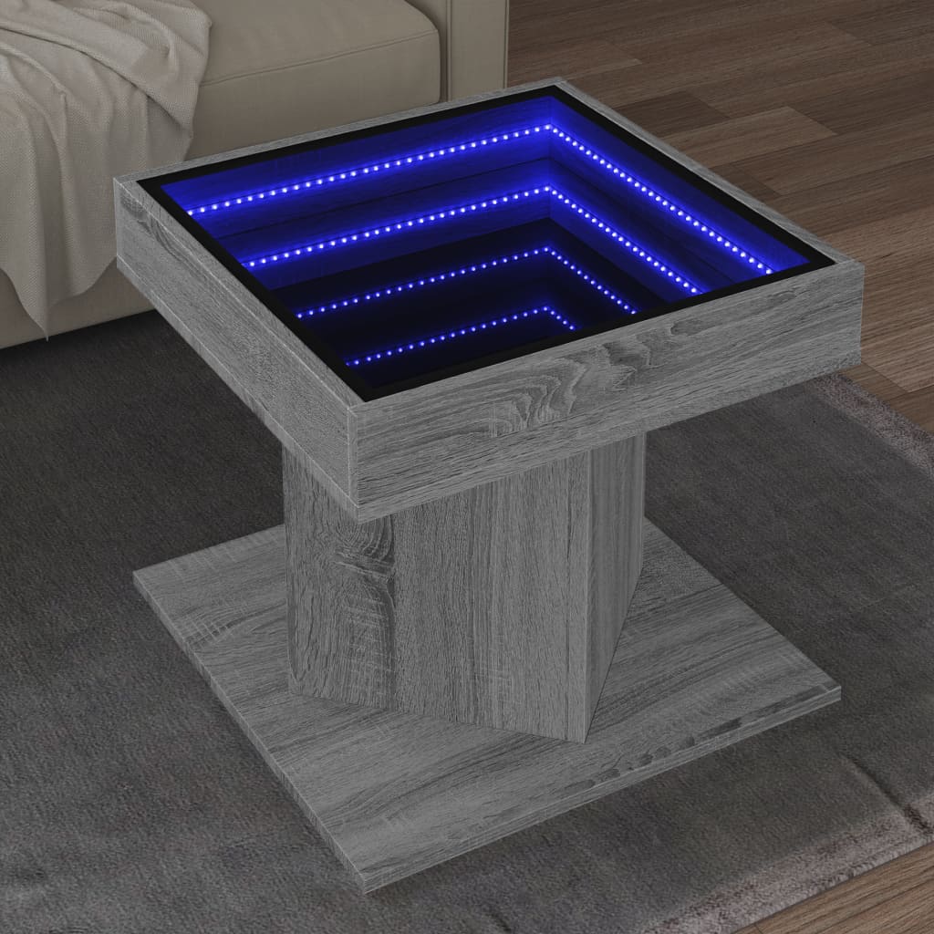 E-shop vidaXL Konferenčný stolík s LED sivá sonoma 50x50x45cm kompozit. drevo