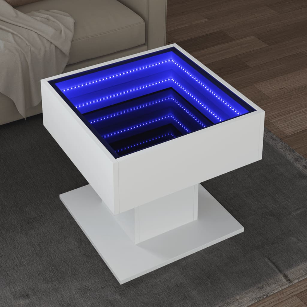 E-shop vidaXL Konferenčný stolík s LED biely 50x50x45 cm kompozitné drevo