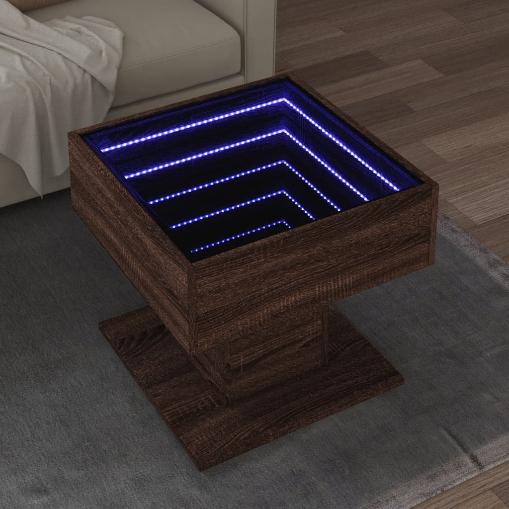 E-shop vidaXL Konferenčný stolík s LED hnedý dub 50x50x45 cm kompozitné drevo