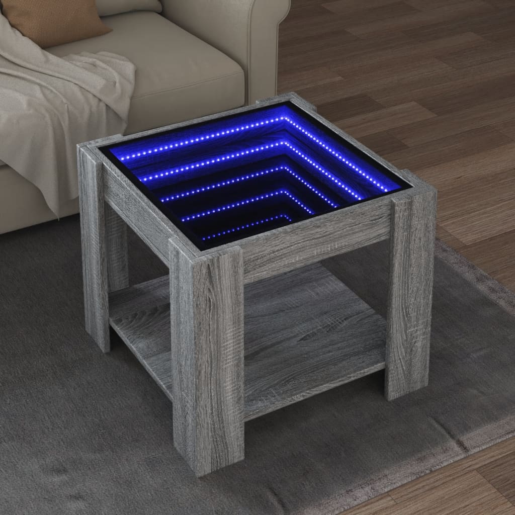 E-shop vidaXL Konferenčný stolík s LED sivý sonoma 53x53x45cm kompozit. drevo