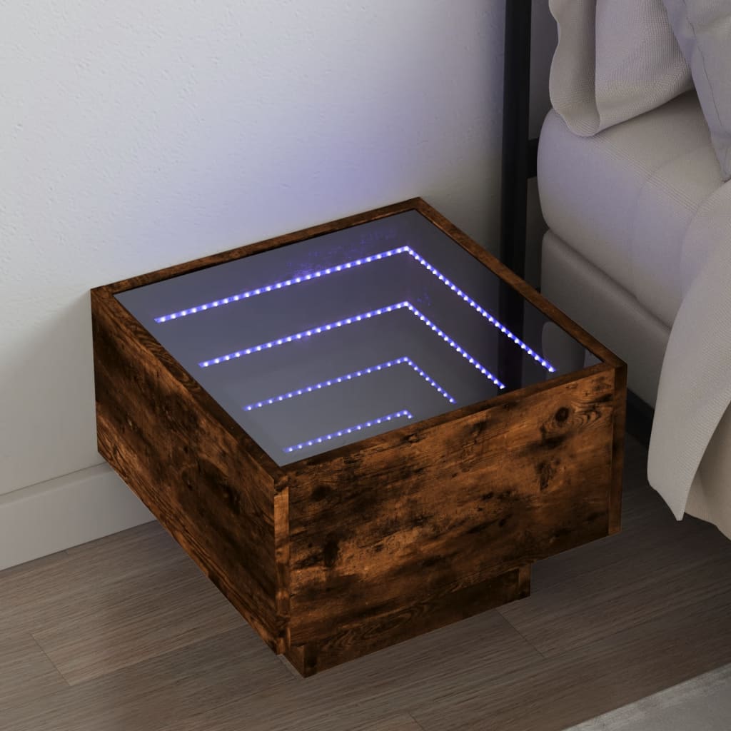 E-shop vidaXL Nočný stolík s nekonečnými LED dymový dub 40x40x30 cm
