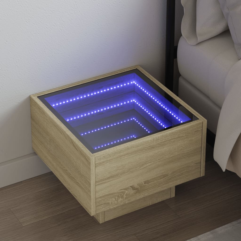 E-shop vidaXL Nočný stolík s nekonečnými LED dub sonoma 40x40x30 cm