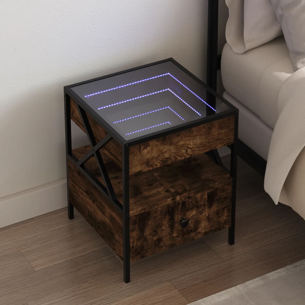 E-shop vidaXL Nočný stolík s nekonečnými LED dymový dub 40x40x51 cm