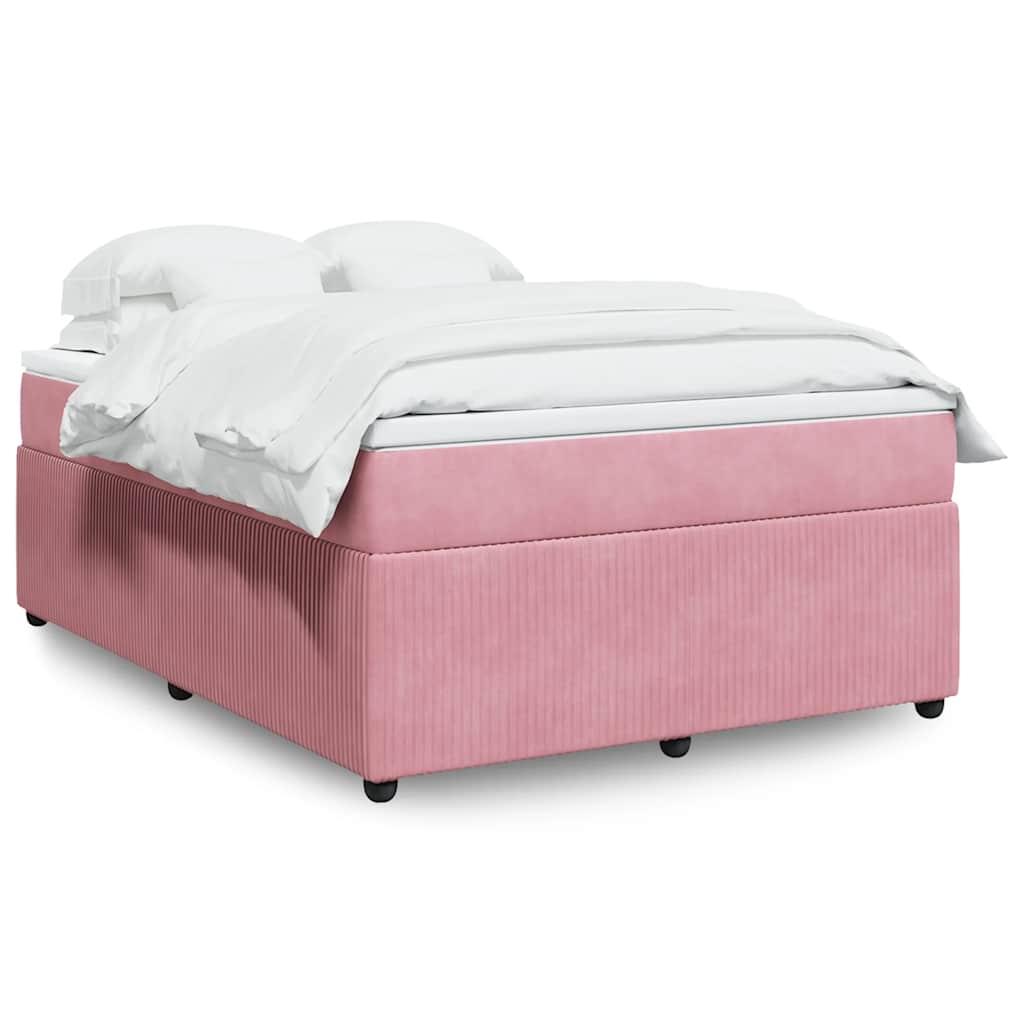E-shop vidaXL Posteľný rám boxsping s matracom ružový 140x190 cm zamat