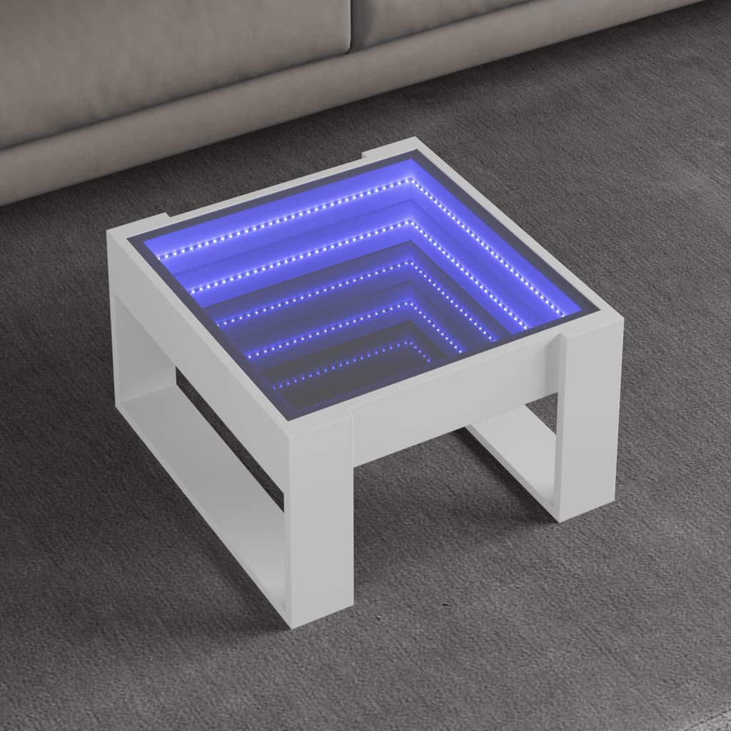 E-shop vidaXL Konferenčný stolík s nekonečnými LED biely 50x53x30 cm