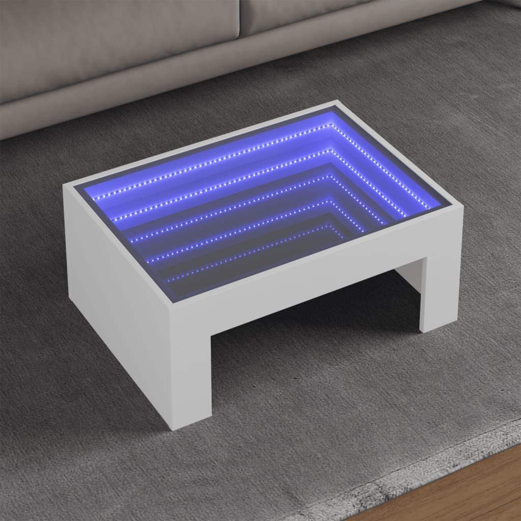 E-shop vidaXL Konferenčný stolík s nekonečnými LED biely 70x50x30 cm
