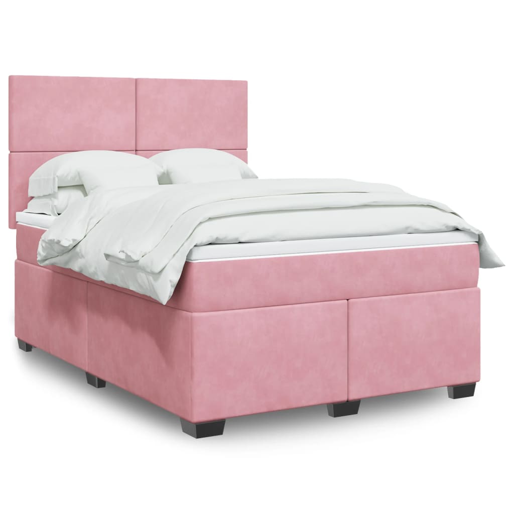 E-shop vidaXL Posteľný rám boxsping s matracom ružový 140x200 cm zamat