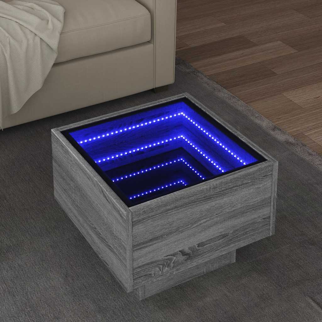 E-shop vidaXL Bočný stolík s LED sivá sonoma 40x40x30 cm kompozitné drevo