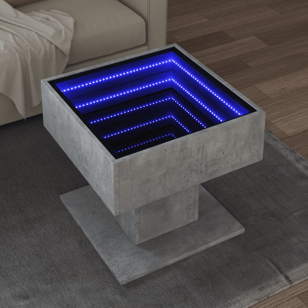 E-shop vidaXL Konferenčný stolík s LED betónový 50x50x45cm kompozitné drevo