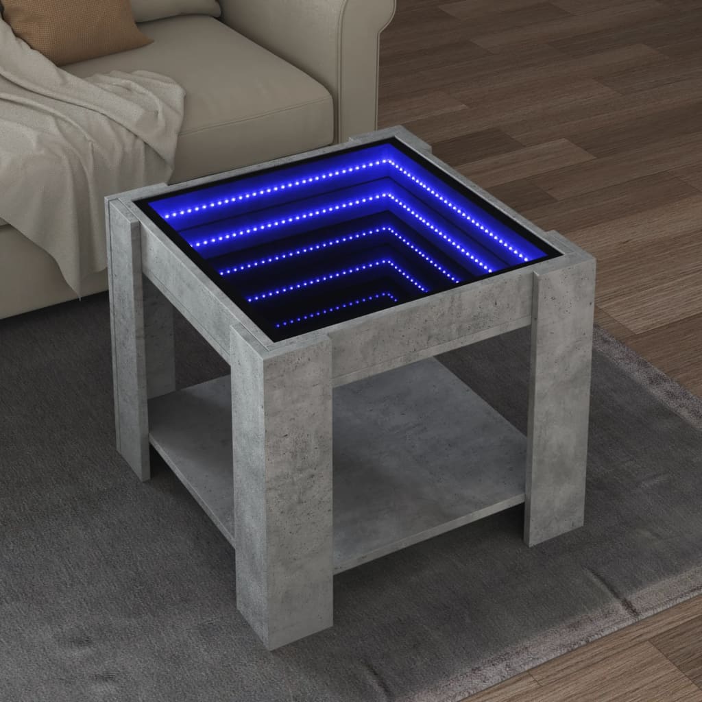 E-shop vidaXL Konferenčný stolík s LED betónový 53x53x45 cm kompozitné drevo