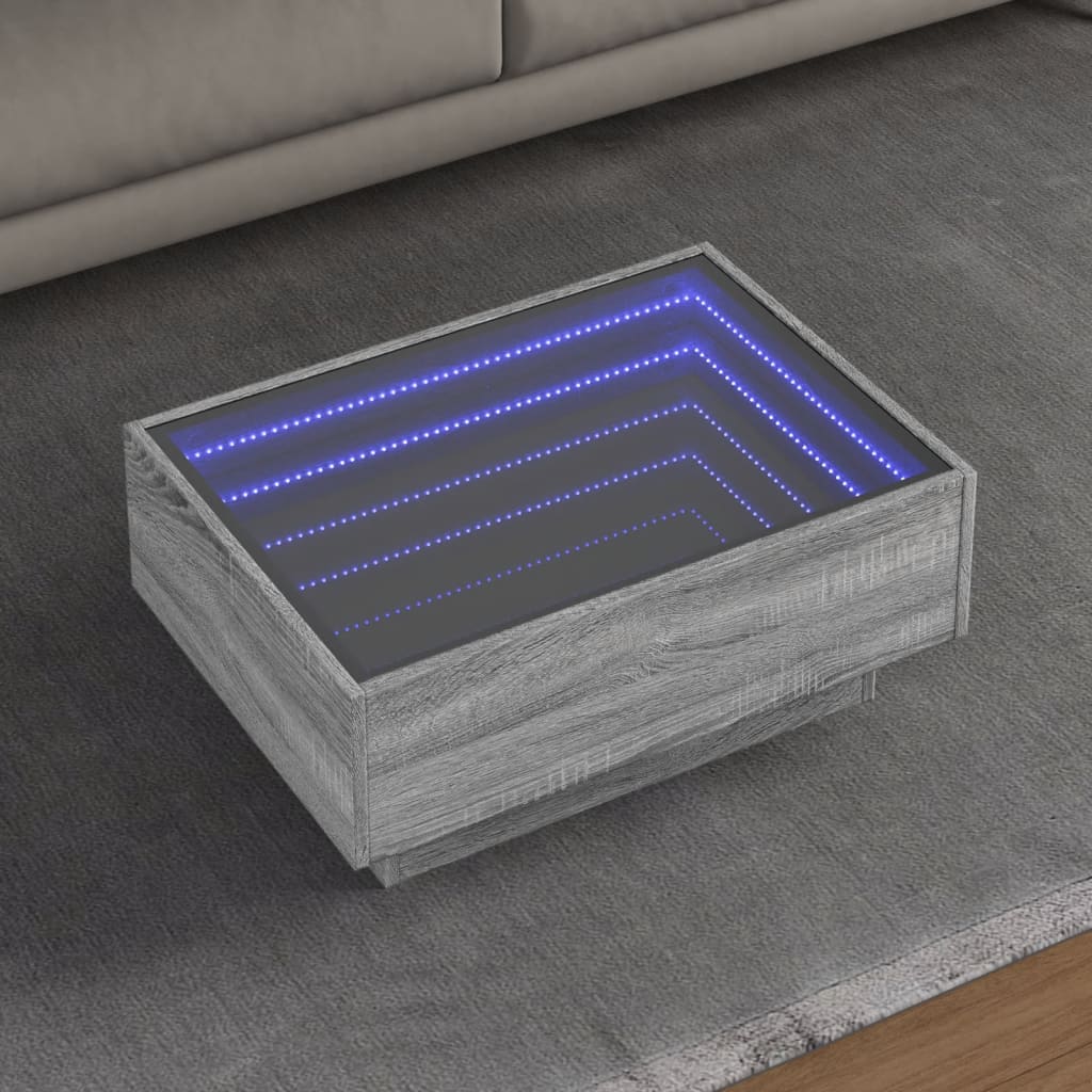 E-shop vidaXL Konferenčný stolík s LED sivá sonoma 70x50x30cm kompozit. drevo