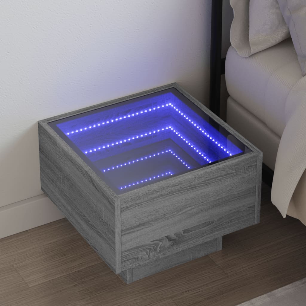 E-shop vidaXL Konferenčný stolík s nekonečnými LED sivý sonoma 40x40x30 cm