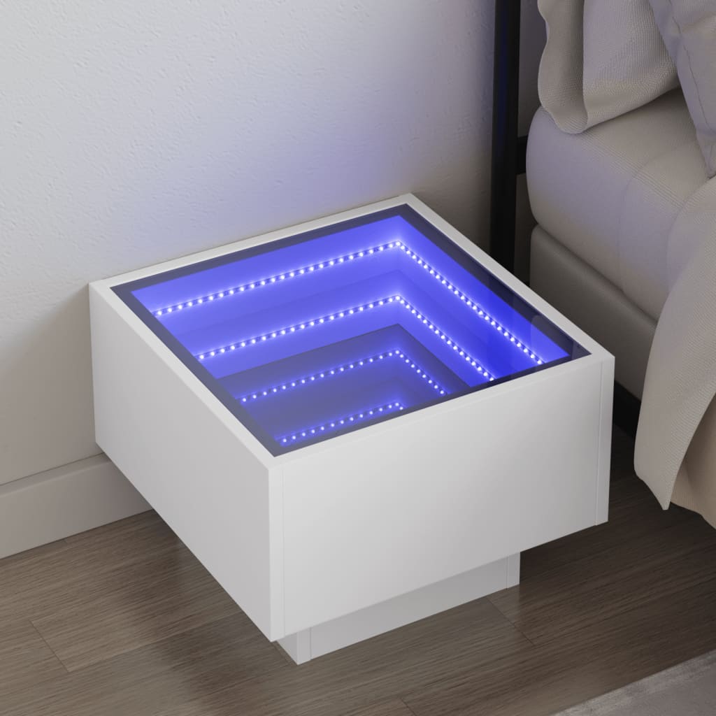 E-shop vidaXL Nočný stolík s nekonečnými LED biely 40x40x30 cm