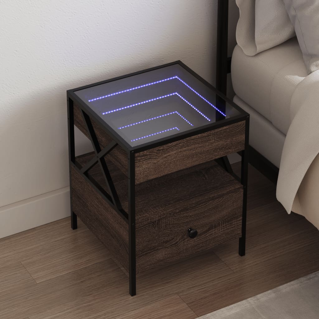 E-shop vidaXL Nočný stolík s nekonečnými LED hnedý dub 40x40x51 cm