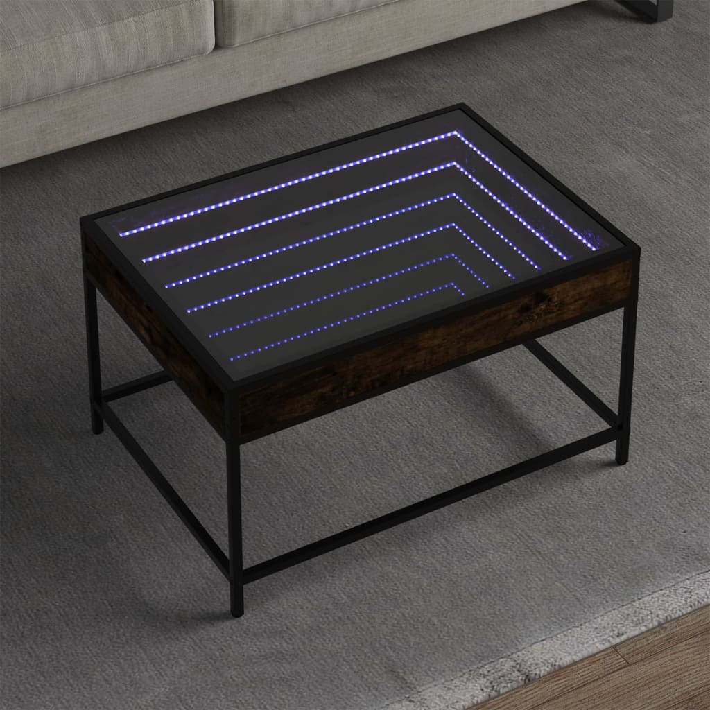 E-shop vidaXL Konferenčný stolík s nekonečnými LED dymový dub 70x50x41 cm