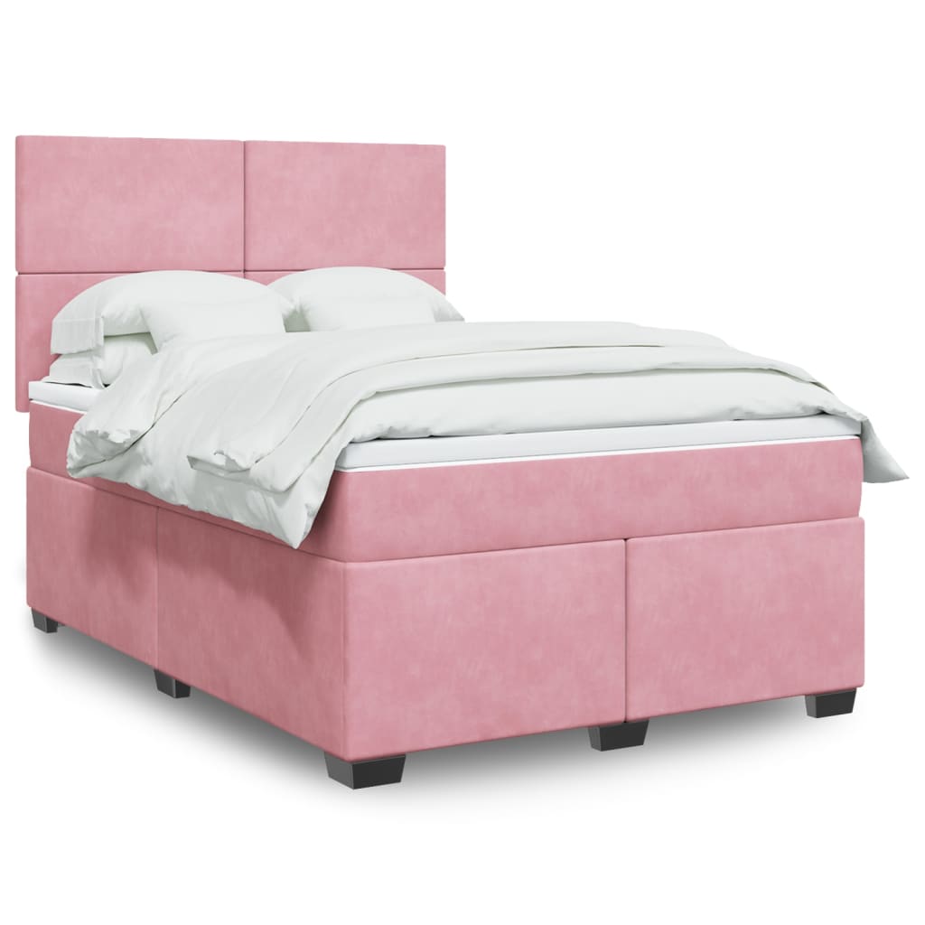 E-shop vidaXL Posteľný rám boxsping s matracom ružový 160x200 cm zamat