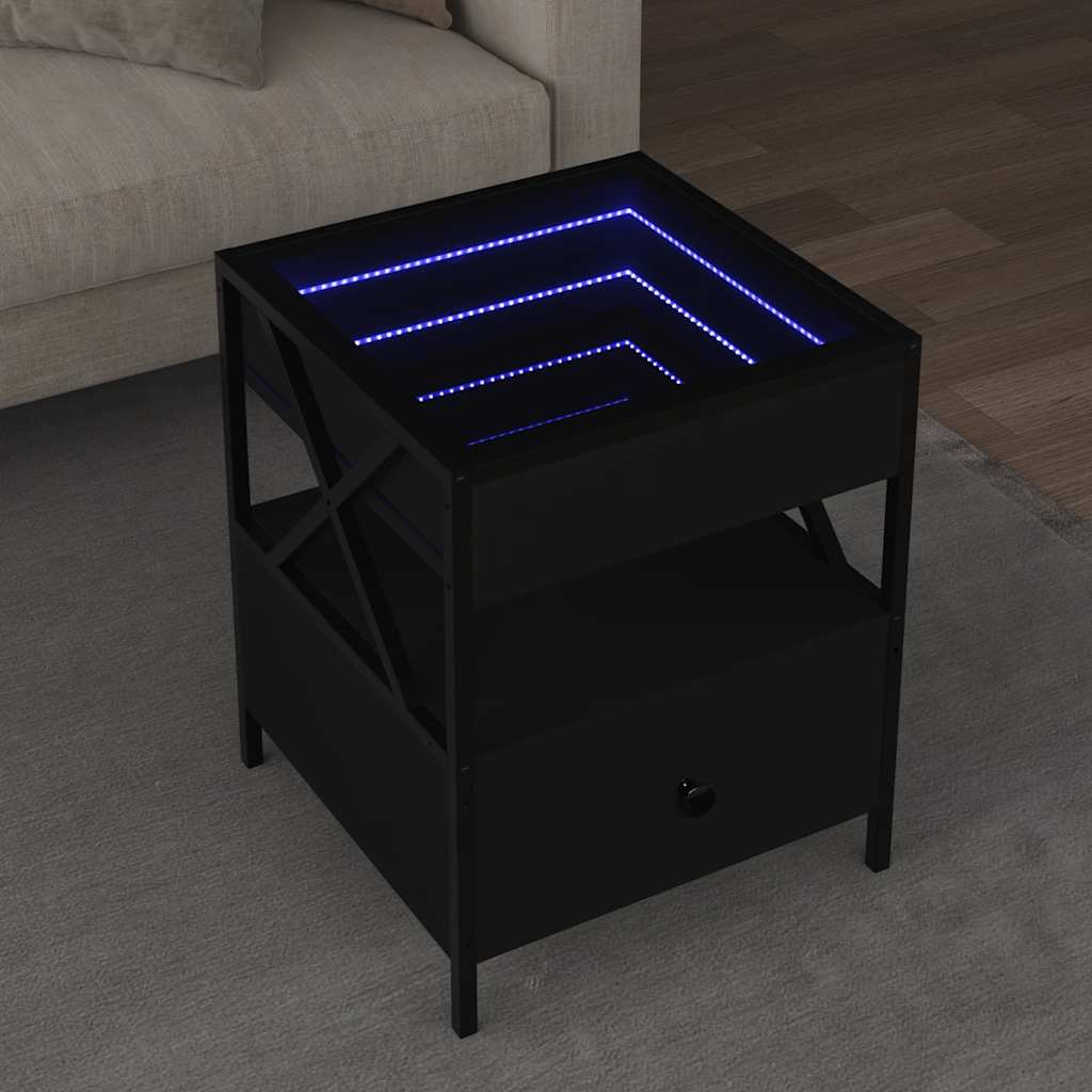 E-shop vidaXL Nočný stolík s nekonečnými LED čierny 40x40x51 cm