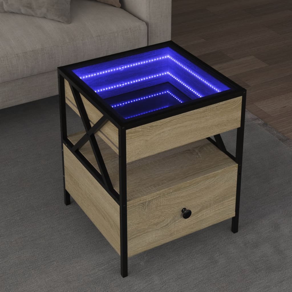 E-shop vidaXL Konferenčný stolík s nekonečnými LED dub sonoma 40x40x51 cm