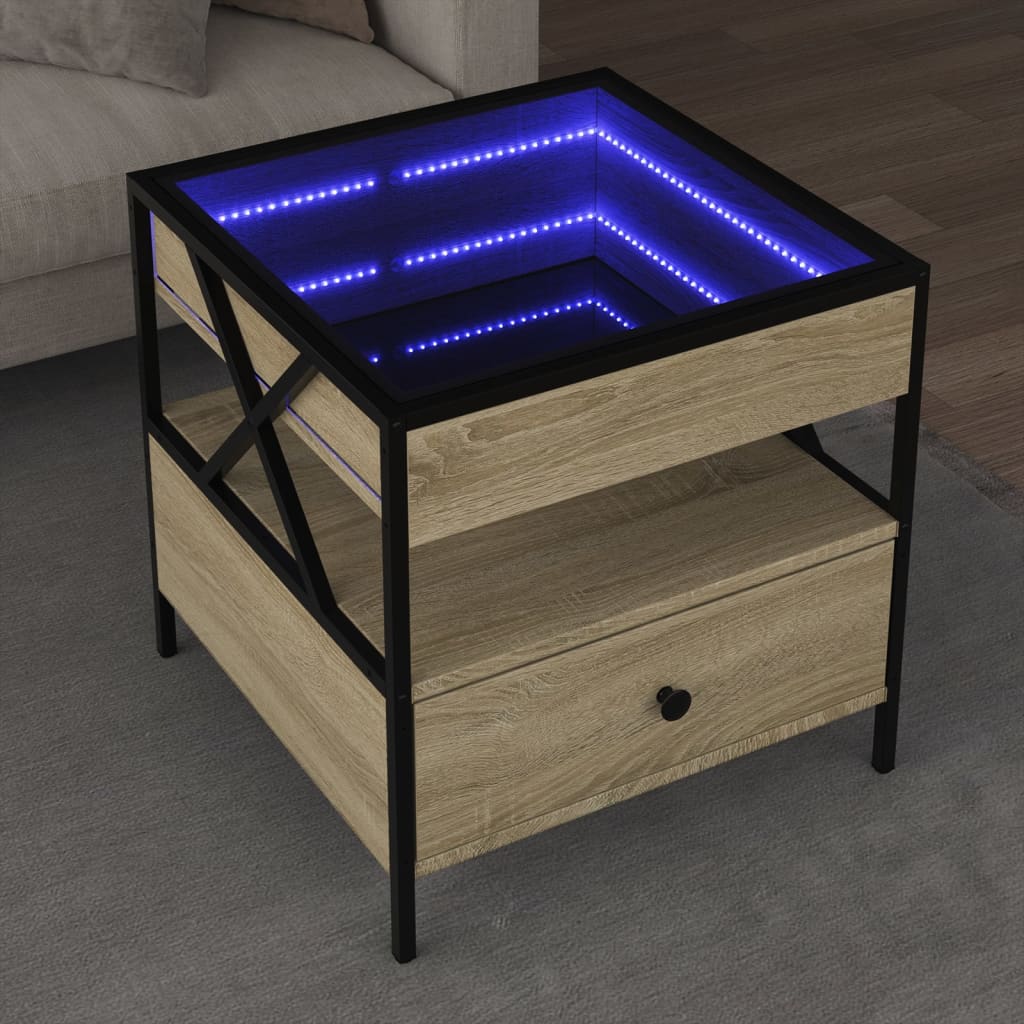 E-shop vidaXL Konferenčný stolík s nekonečnými LED dub sonoma 50x50x51 cm