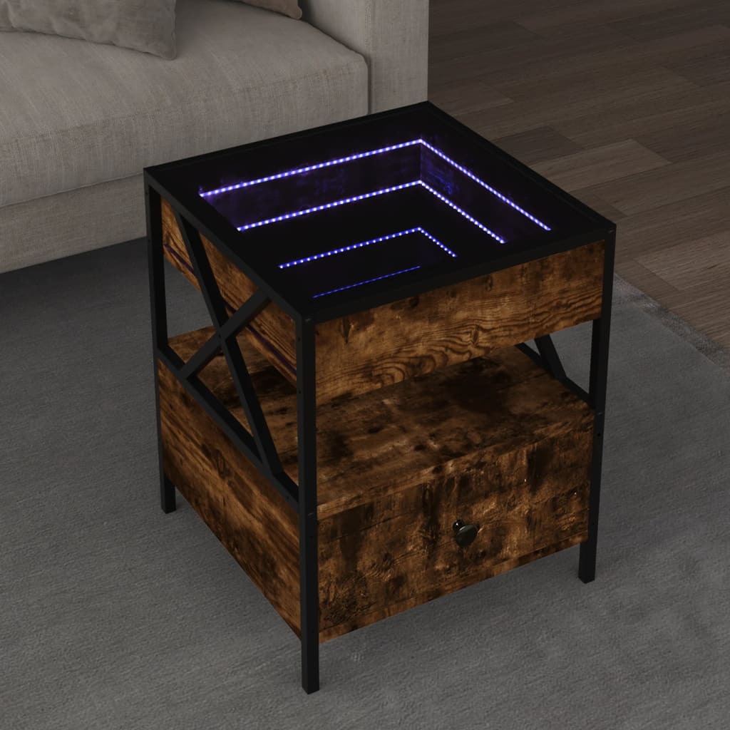 E-shop vidaXL Konferenčný stolík s nekonečnými LED dymový dub 40x40x51 cm