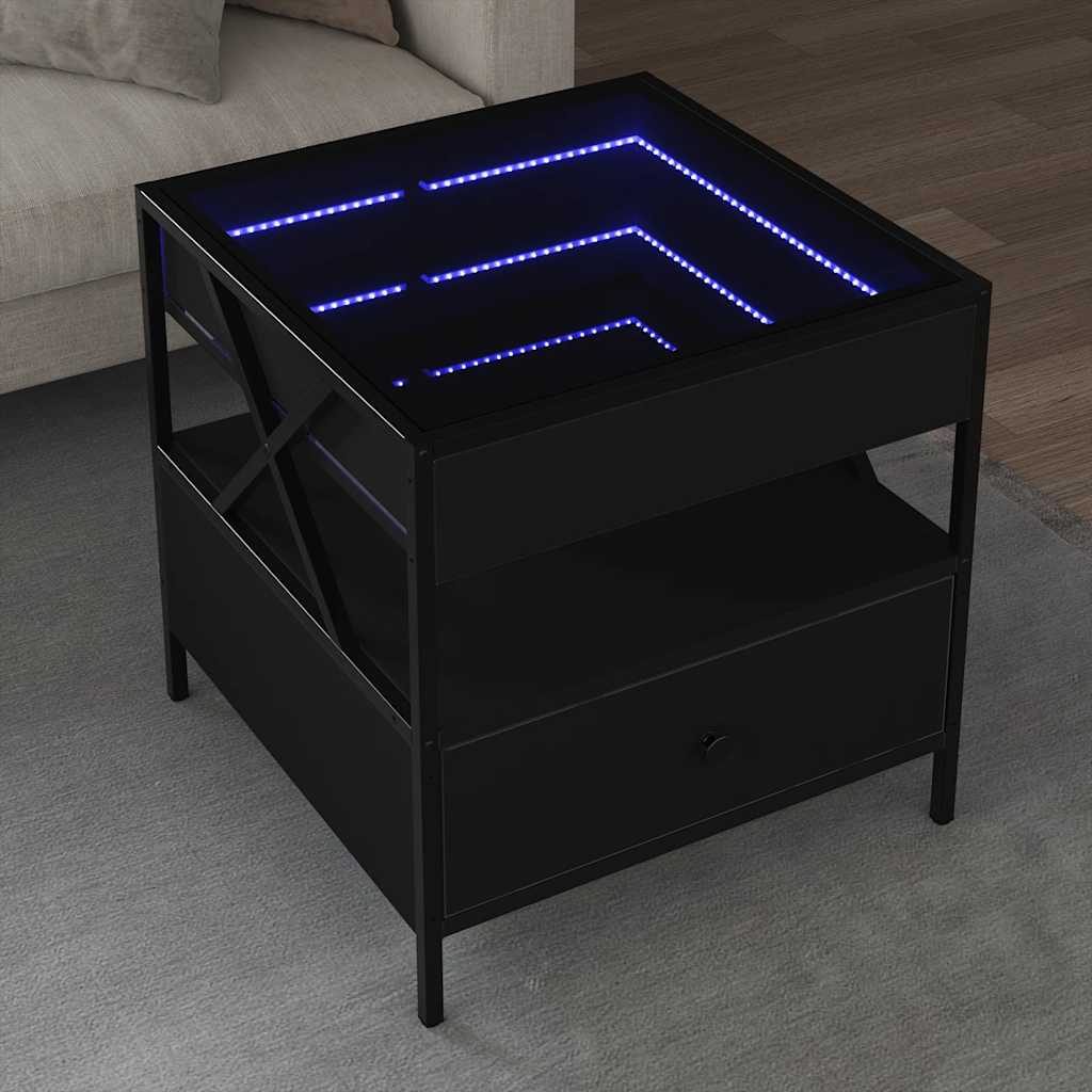 E-shop vidaXL Konferenčný stolík s nekonečnými LED čierny 50x50x51 cm